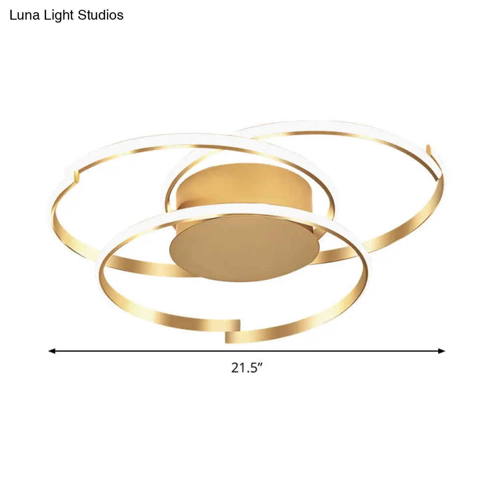 Ceiling Mounted Modern Acrylic Gold 18’/21.5’ Led Flush Light With 3 Rings - Warm/White
