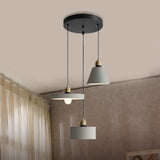 Cement Industrial Geometric Pendant Lamp - Grey 3 Lights Round Canopy / B