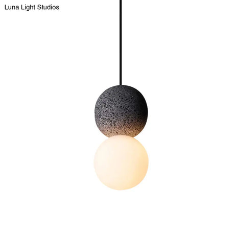 Cement Twin Ball Ceiling Pendant Lamp - Postmodernist Design Black With Opal Glass Shade
