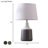 Ceramic 1-Light Bedside Table Lamp In Modern Tapered Drum Design Brown/White And Gray With Fabric