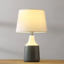 Ceramic 1-Light Bedside Table Lamp In Modern Tapered Drum Design Brown/White And Gray With Fabric