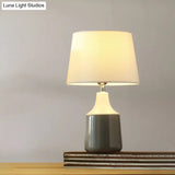 Ceramic 1-Light Bedside Table Lamp In Modern Tapered Drum Design Brown/White And Gray With Fabric