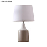 Ceramic 1-Light Bedside Table Lamp In Modern Tapered Drum Design Brown/White And Gray With Fabric
