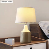 Ceramic 1-Light Bedside Table Lamp In Modern Tapered Drum Design Brown/White And Gray With Fabric