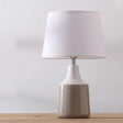 Ceramic 1-Light Bedside Table Lamp In Modern Tapered Drum Design Brown/White And Gray With Fabric
