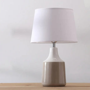 Ceramic 1-Light Bedside Table Lamp In Modern Tapered Drum Design Brown/White And Gray With Fabric