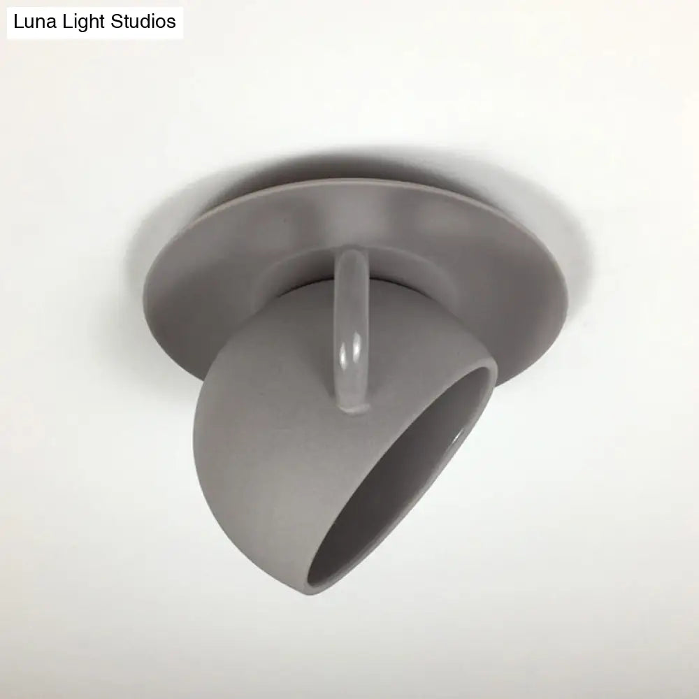 Ceramic Coffee Cup Flush Mount Ceiling Lamp - Rotatable Led Light In White/Grey/Blue