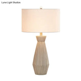 Ceramic Countryside Vase Table Light With Single Bulb And White/Beige Round Shade