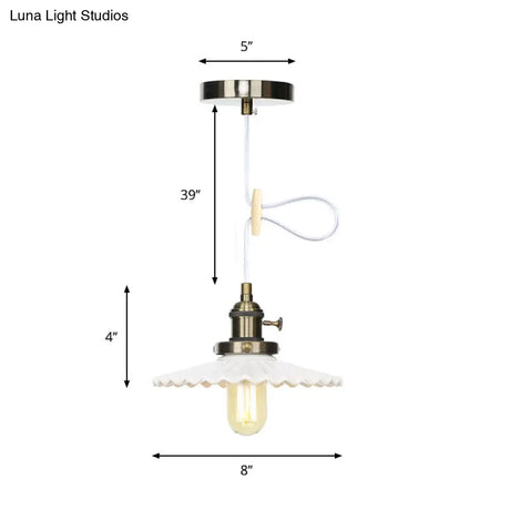 Ceramic Scalloped Edge Industrial Pendant Light With Single Bulb For Dining Rooms In Black Bronze