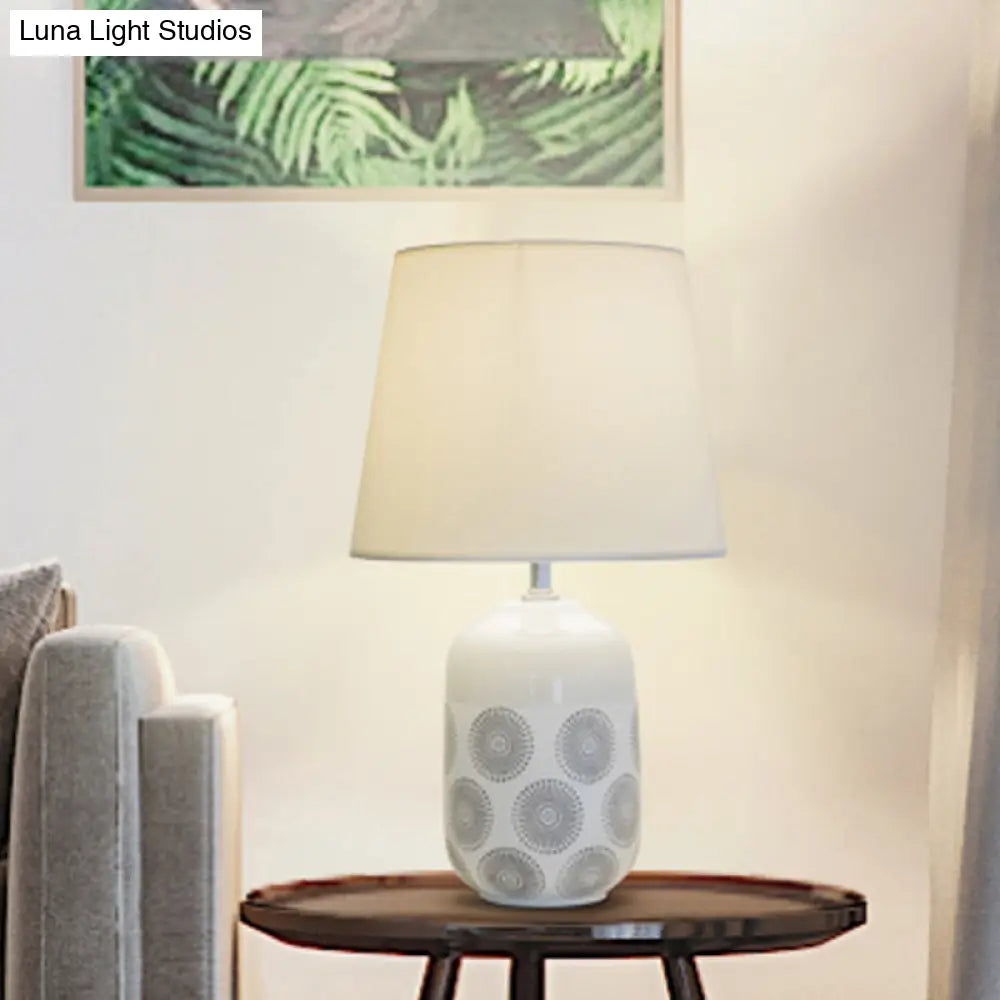 Ceramic Tapered Table Lamp - Minimalist Design In White/Pink Finish With Fabric Shade Ideal Night
