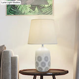 Ceramic Tapered Table Lamp - Minimalist Design In White/Pink Finish With Fabric Shade Ideal Night