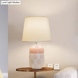 Ceramic Tapered Table Lamp - Minimalist Design In White/Pink Finish With Fabric Shade Ideal Night
