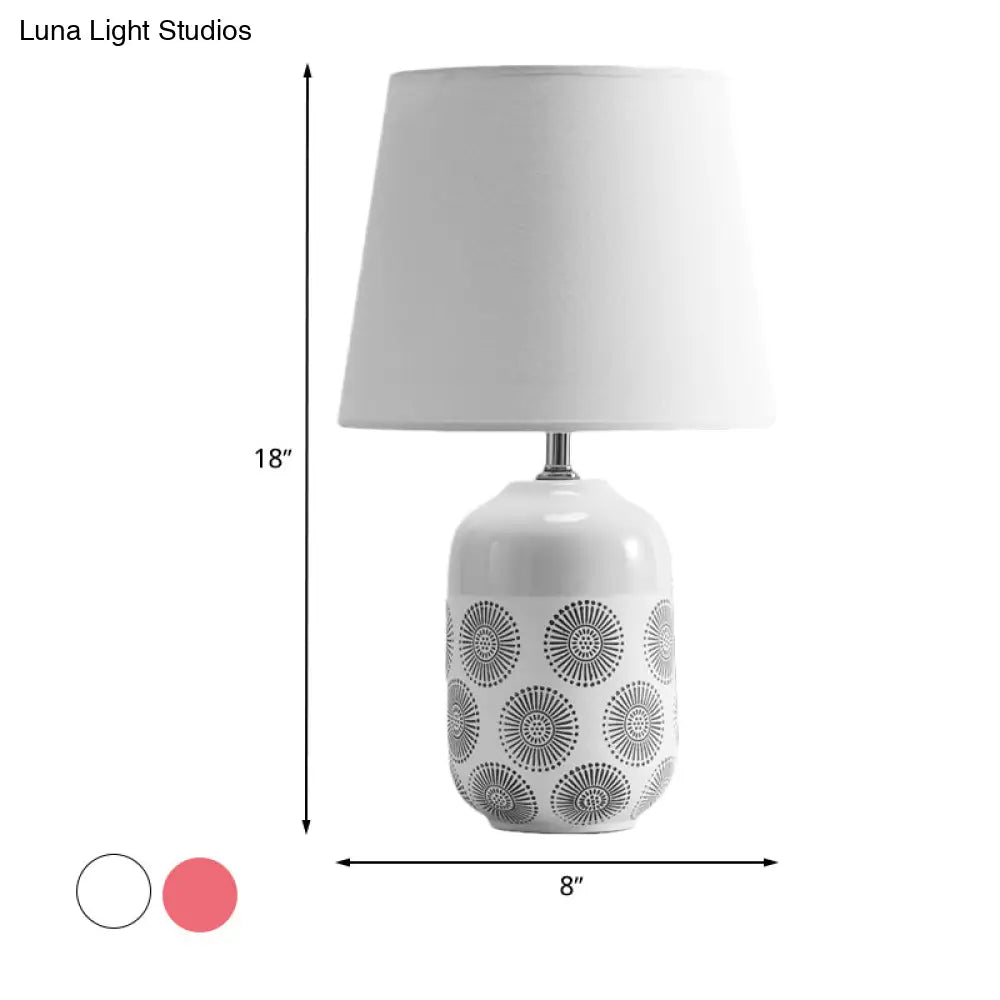 Ceramic Tapered Table Lamp - Minimalist Design In White/Pink Finish With Fabric Shade Ideal Night