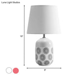 Ceramic Tapered Table Lamp - Minimalist Design In White/Pink Finish With Fabric Shade Ideal Night