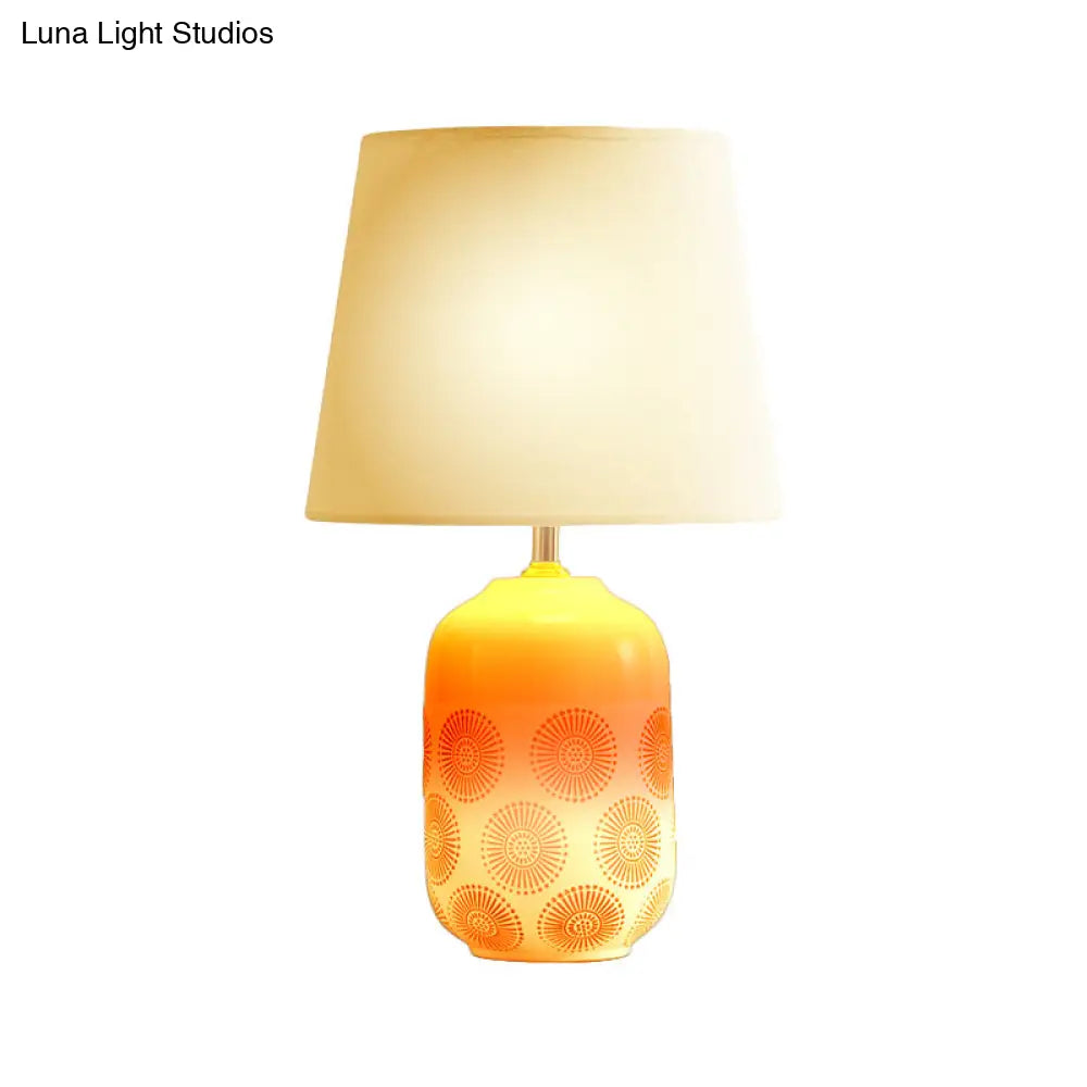Ceramic Tapered Table Lamp - Minimalist Design In White/Pink Finish With Fabric Shade Ideal Night