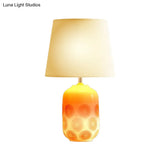 Ceramic Tapered Table Lamp - Minimalist Design In White/Pink Finish With Fabric Shade Ideal Night
