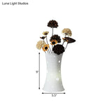 Ceramic White Nightstand Lamp: Led Pastoral Table Light (5.5/7) With Dried Flower Decor