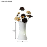 Ceramic White Nightstand Lamp: Led Pastoral Table Light (5.5/7) With Dried Flower Decor