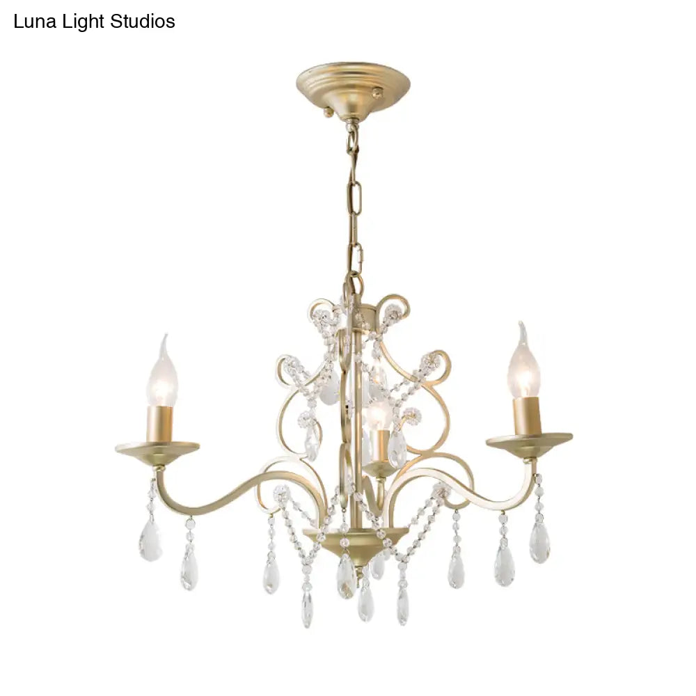 Champagne Crystal Hanging Light: Traditional Restaurant Chandelier With Swirl Element - 3/6 Bulbs