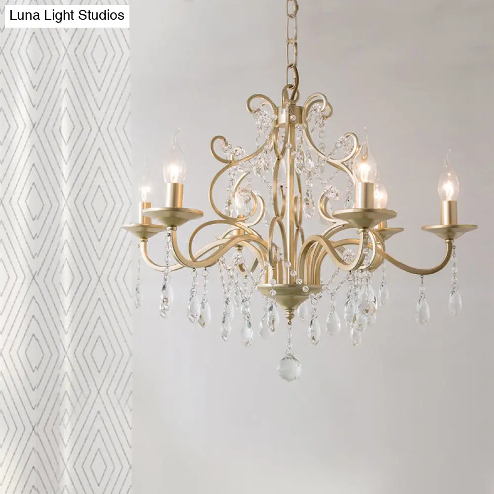 Champagne Crystal Hanging Light: Traditional Restaurant Chandelier With Swirl Element - 3/6 Bulbs