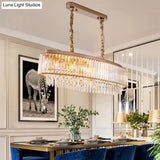 Champagne Crystal Prism Island Pendant - Modern Chic Oval Dining Room Light Fixture
