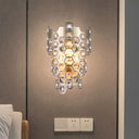 Champagne Hexagon-Crystal Wall Sconce With 3 Tapered Bulbs - Contemporary Flush Mount Light