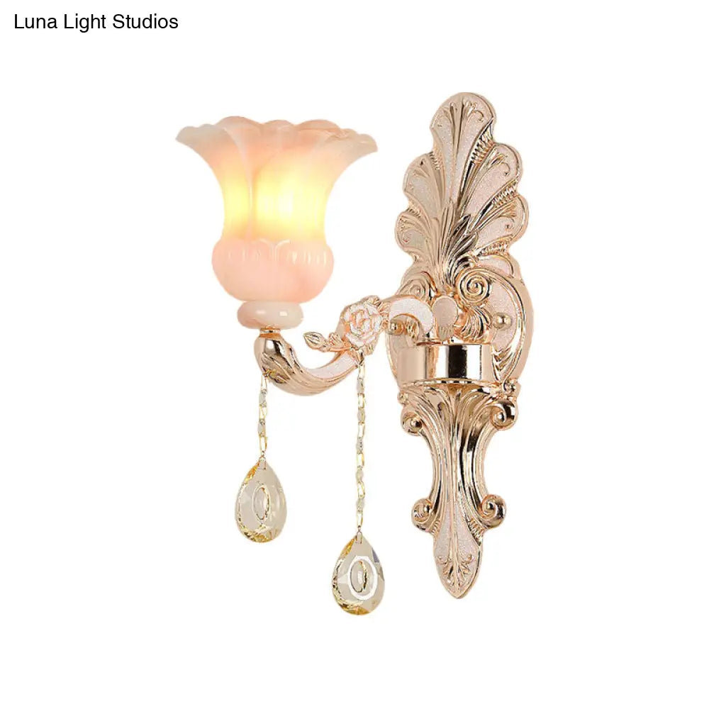 Chic Flower Shade Crystal Champagne Wall Light - Classic 1/2-Head Mounted Fixture