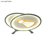 Children’s Badminton Pattern Led Ceiling Light - Green Flush Mount