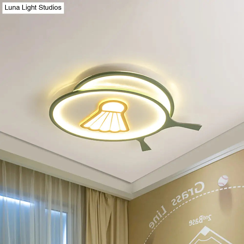 Children’s Badminton Pattern Led Ceiling Light - Green Flush Mount