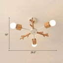 Childrens Beige Wood Snowflake Chandelier With Bare Bulb For Living Room 3 /