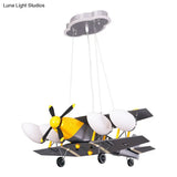 Childrens Jet Shape Metallic Led Suspension Lighting - Grey Chandelier For Childs Room