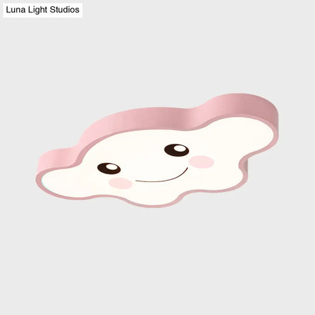 Children’s Led Ceiling Light For Kids Bedroom - Cartoon Smile/Dog Design White/Pink/Blue Flush