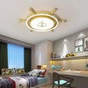 Children’s Led Flush Mount Ceiling Light - Metallic Rudder Design Gold / 21.5’