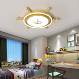 Children’s Led Flush Mount Ceiling Light - Metallic Rudder Design Gold / 21.5’