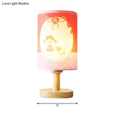 Childrens Pink Desk Light: Light And Durable Fabric-Wood Cylinder Lamp For Girls Bedroom
