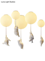 Childrens Room Cartoon Little Bear Ceiling Light - Ball Shape Flush Mount Fixture