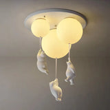 Childrens Room Cartoon Little Bear Ceiling Light - Ball Shape Flush Mount Fixture White / 19.5