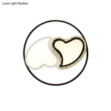 Children’s Square/Star/Heart Led Flush Mount Ceiling Light In Black - White With Crystal Accents