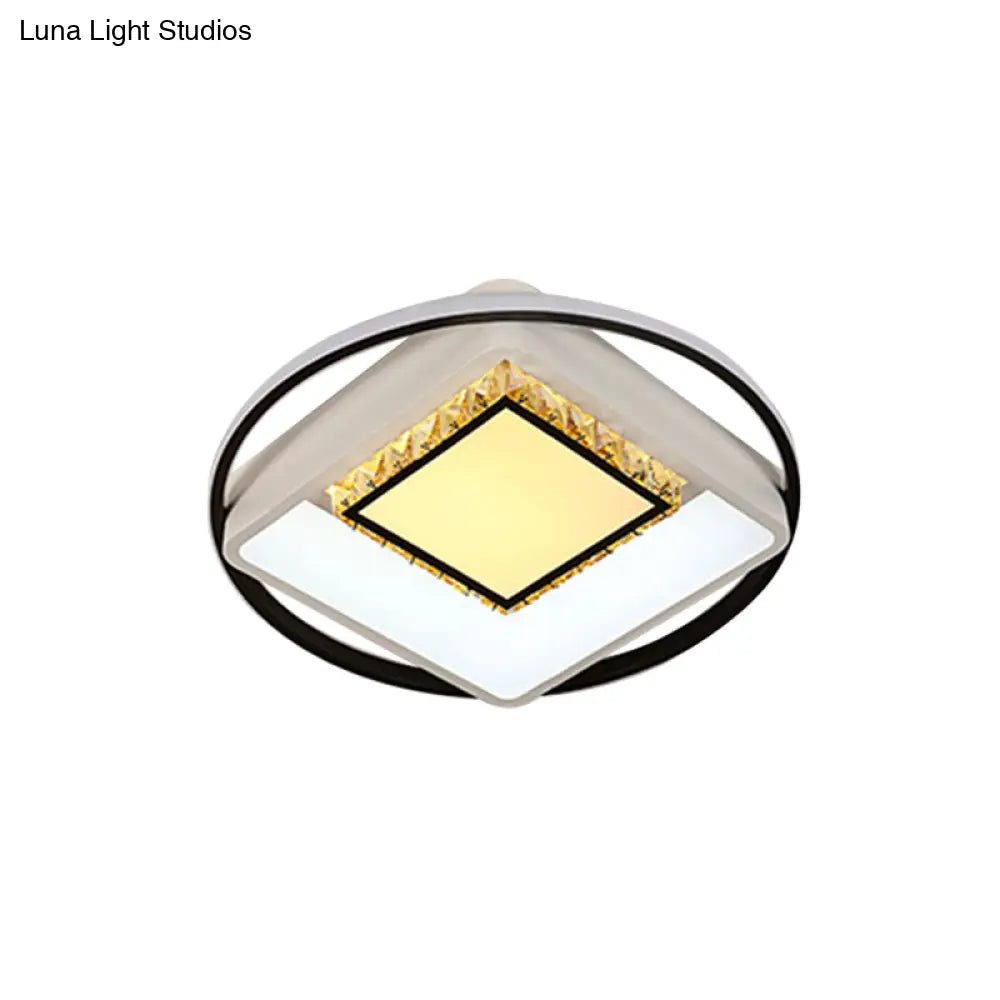Children’s Square/Star/Heart Led Flush Mount Ceiling Light In Black - White With Crystal Accents