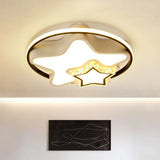 Children’s Square/Star/Heart Led Flush Mount Ceiling Light In Black - White With Crystal Accents