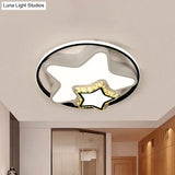 Children’s Square/Star/Heart Led Flush Mount Ceiling Light In Black - White With Crystal Accents