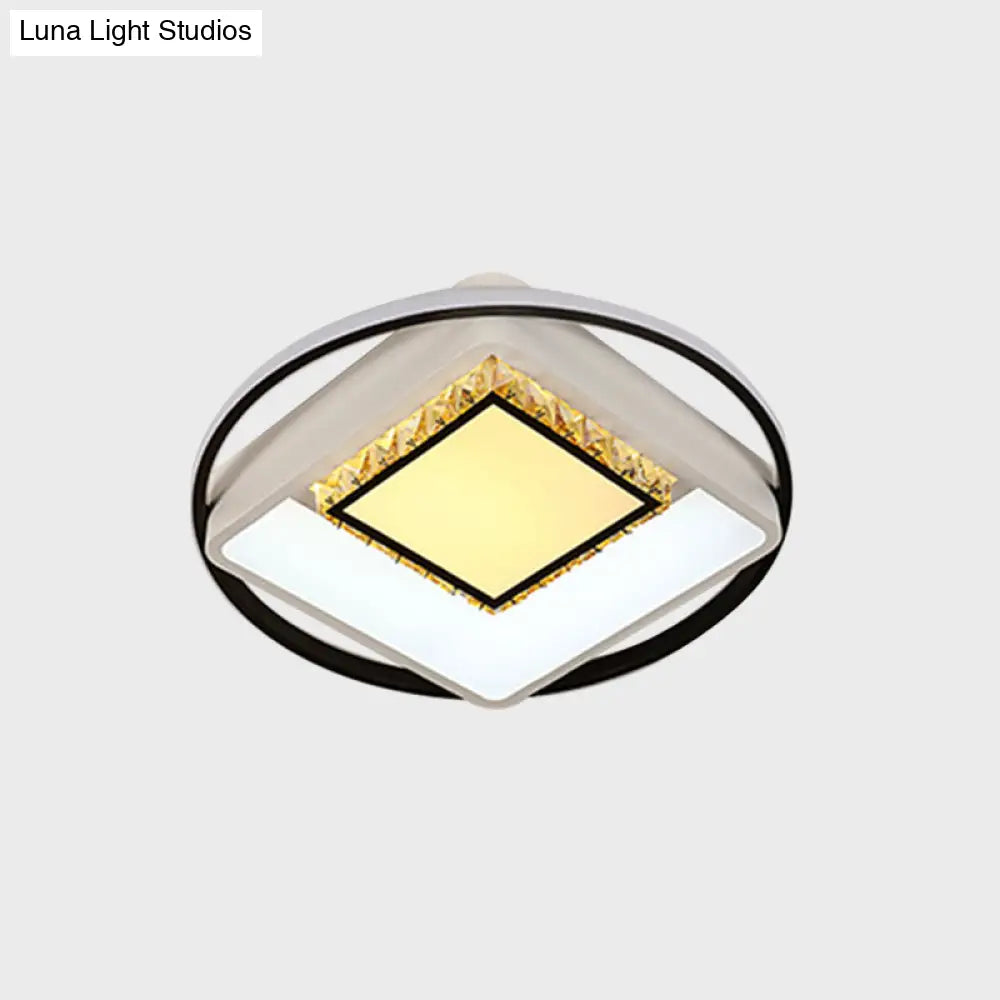 Children’s Square/Star/Heart Led Flush Mount Ceiling Light In Black - White With Crystal Accents