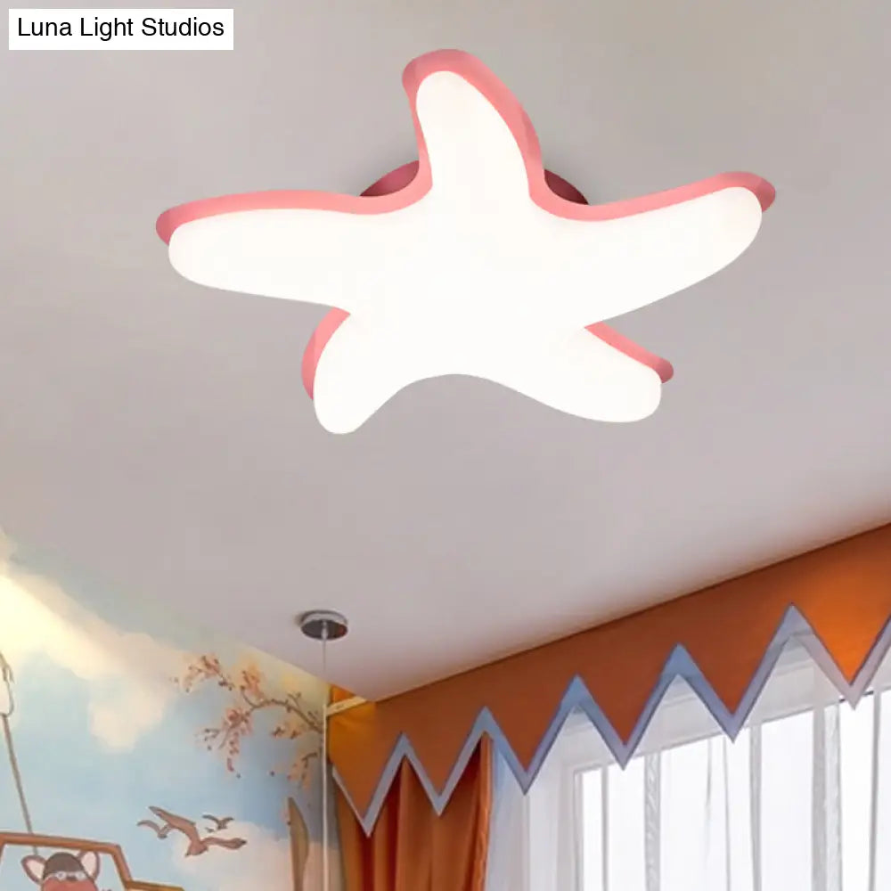 Children’s Starfish Led Nursery Ceiling Light - Grey/Pink/Yellow Flush Mount Fixture