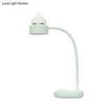 Childrens Usb Rechargeable Led Nightstand Light: White/Pink/Green Cat Rotating Table Lamp