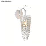 Childrens White Metal Wall Sconce With Crystal Bead Accent - Stylish Lighting For Hallway