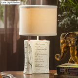 Childrens White Reading Light With Drum Shade And Book Base - Study Room Or Bedroom Lighting