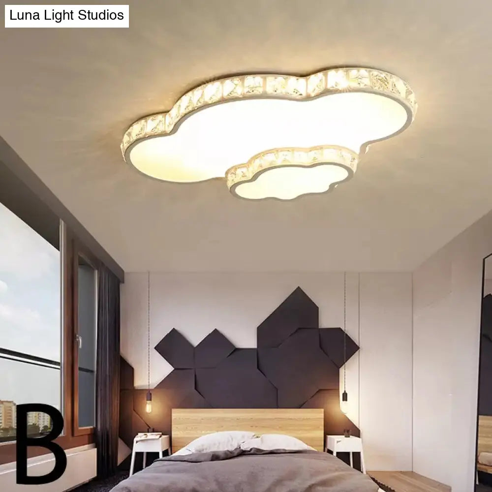 Children’s White Sky View Acrylic Flush Ceiling Light With Crystal Accent For Foyer