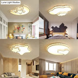 Children’s White Sky View Acrylic Flush Ceiling Light With Crystal Accent For Foyer