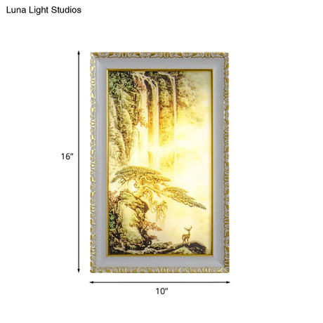 Chinese Acrylic Wall Mural Light - Led Gold Lighting With Pine Tree And Waterfall Pattern