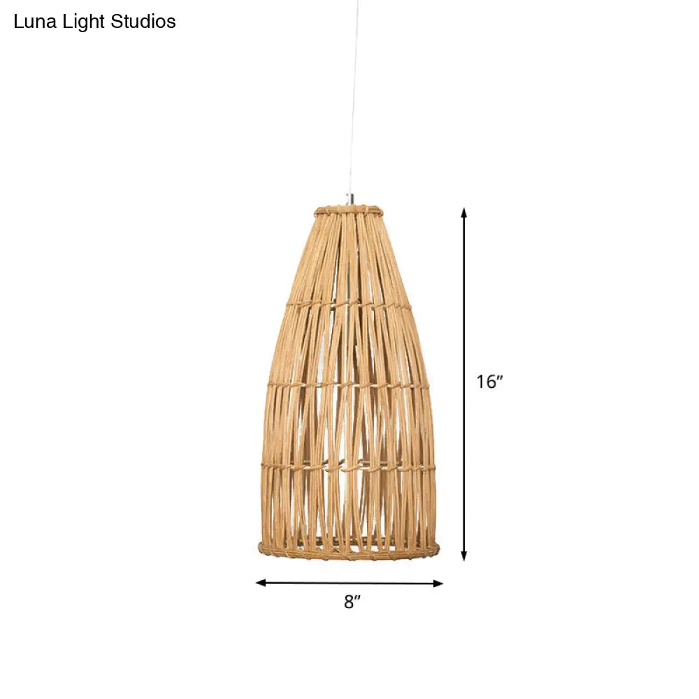 Chinese Bamboo Basket Hanging Pendant Light - Khaki Ceiling Lamp For Dining Room With 1 Bulb